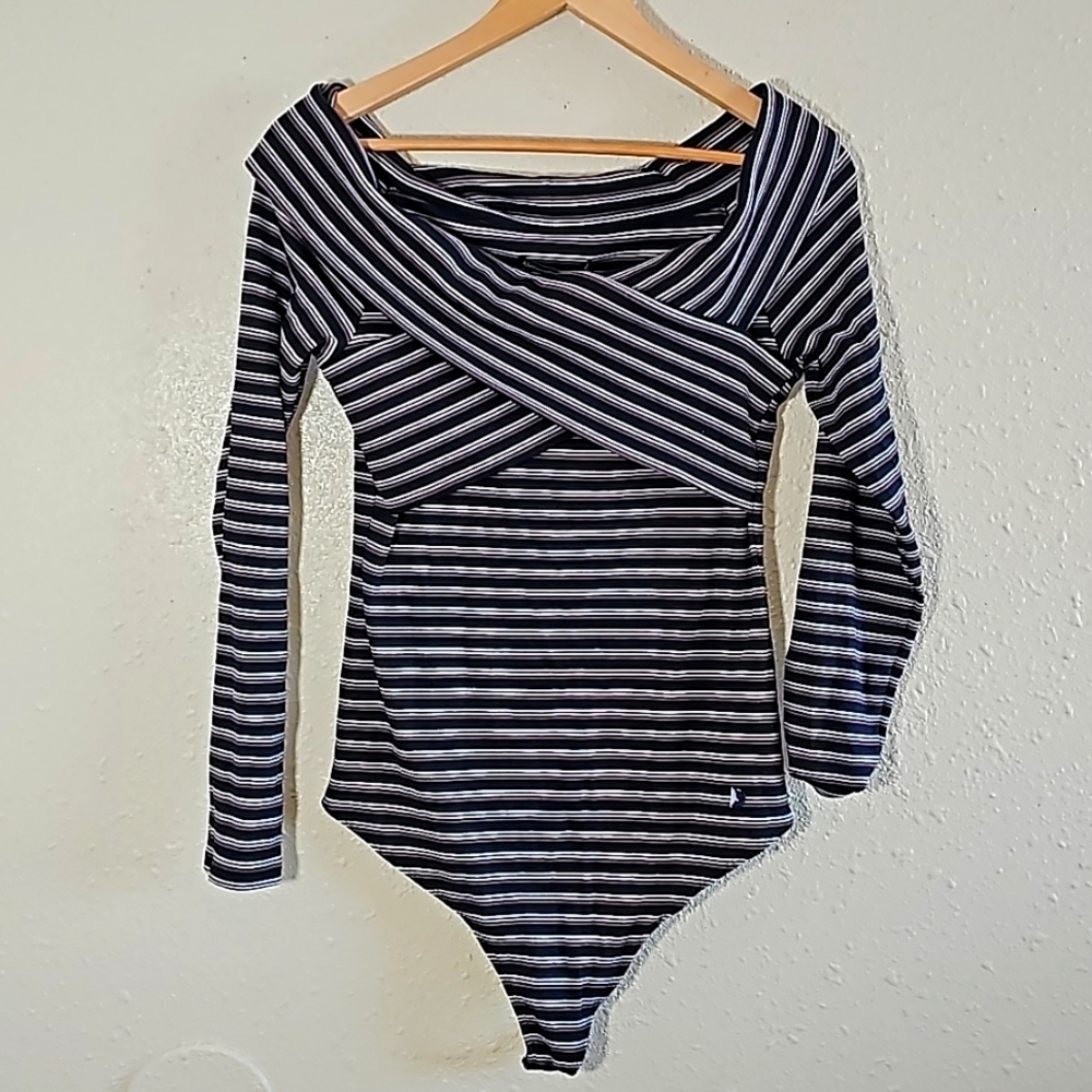 Abercrombie and Fitch Criss Cross Stripe Bodysuit